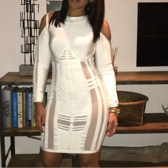 Sexy White Cutout Mesh Bandage Dress - Women M | Color: White | Size: M | Nekasanders's Closet